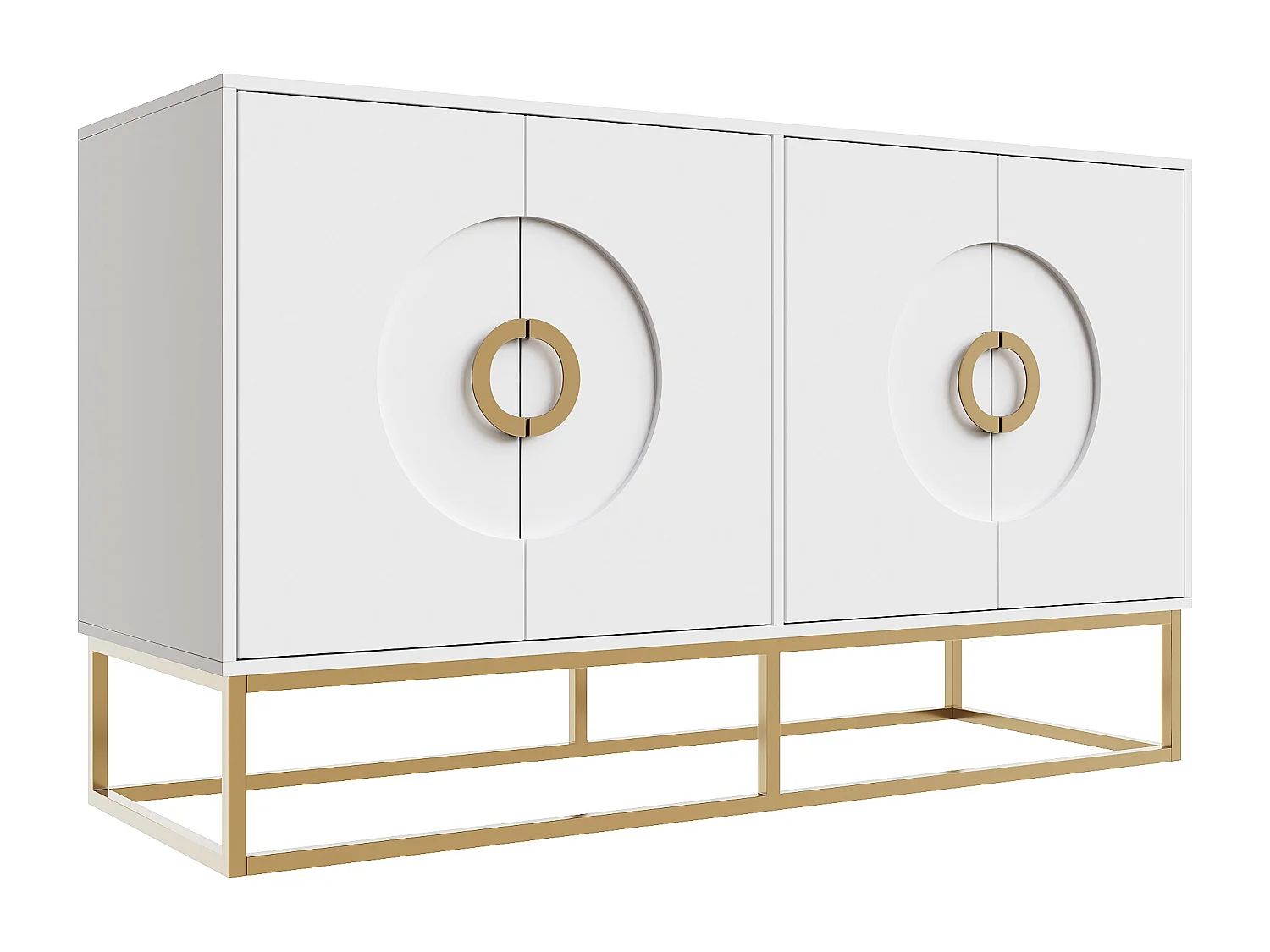 URBAN MEUBLE Buffet blanc moderne avec poignées et structure dorées