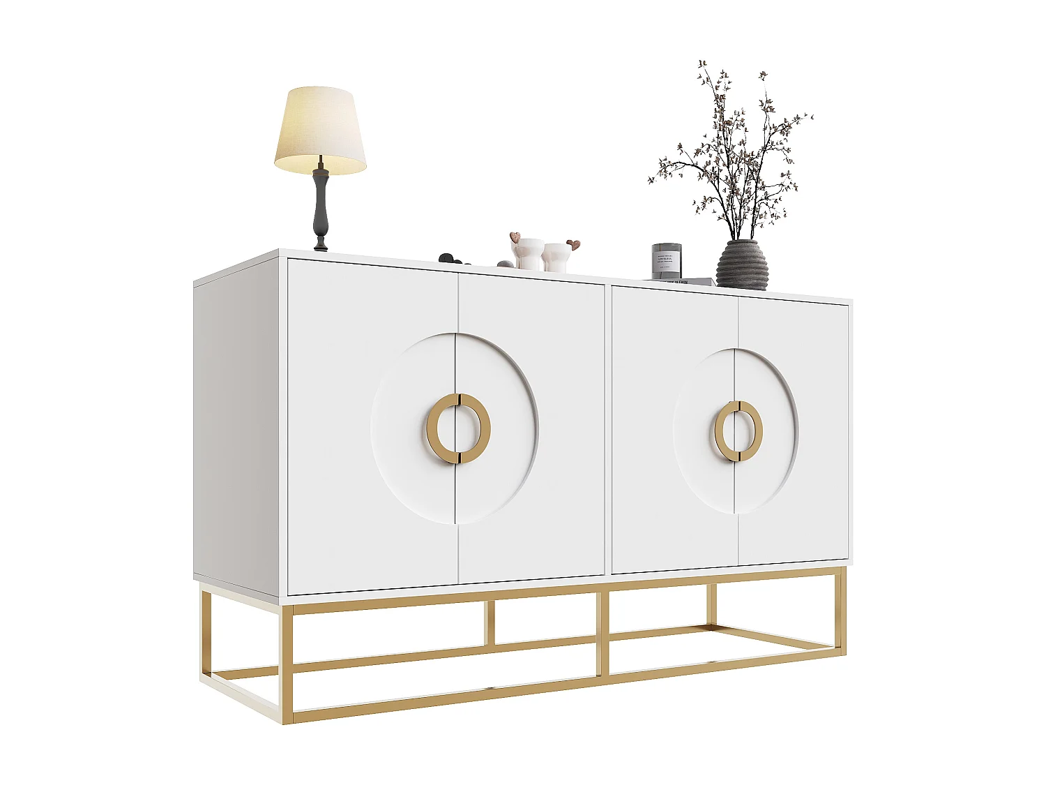 URBAN MEUBLE Buffet blanc moderne avec poignées et structure dorées