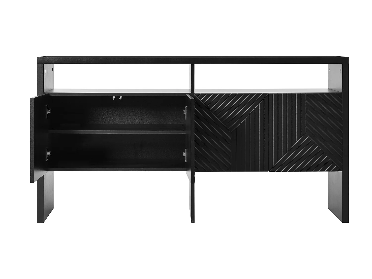 Credenza soggiorno - Credenza nera con 2 vani a giorno e 4 ante - 140x35x75 cm