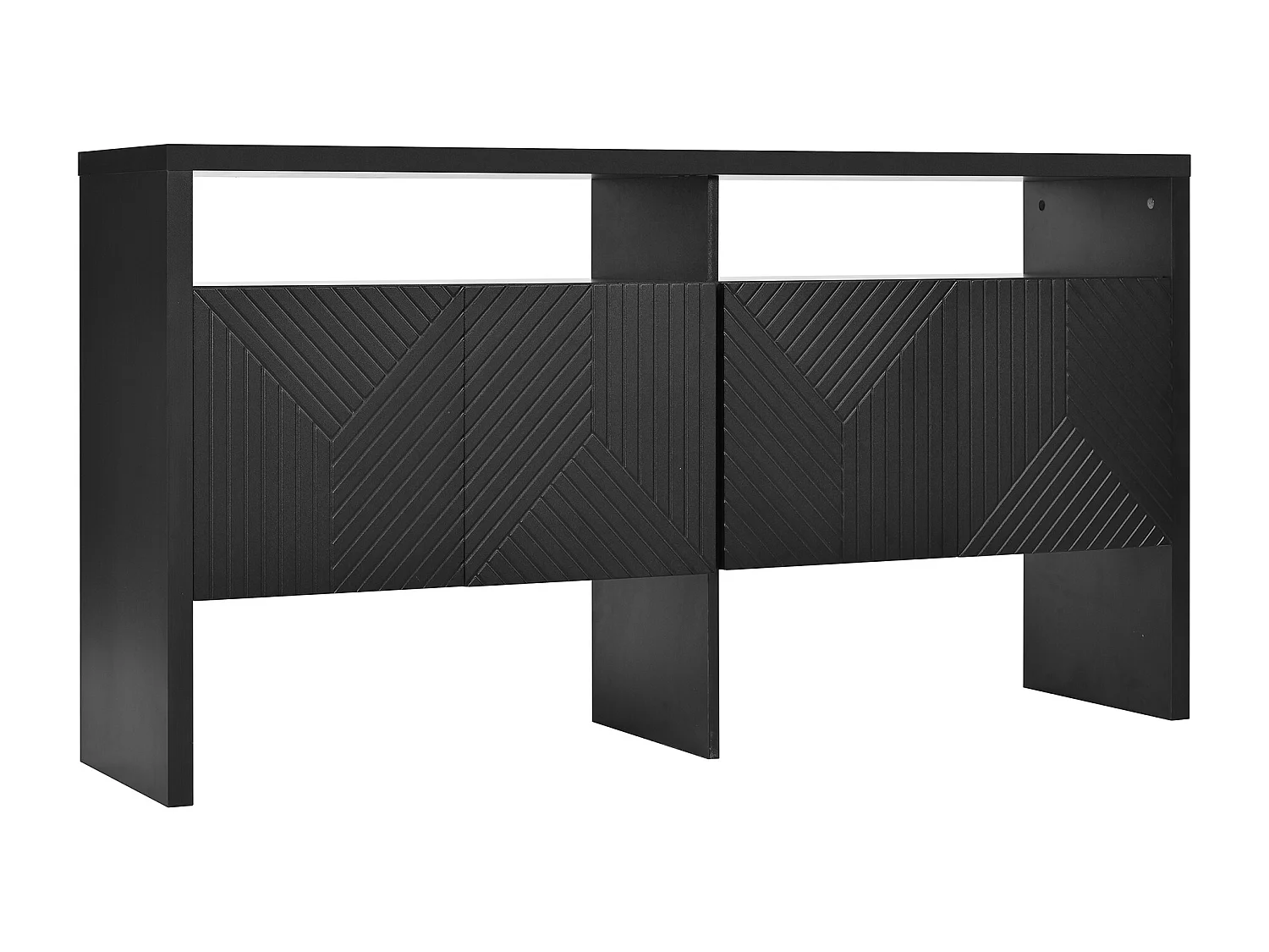 Credenza soggiorno - Credenza nera con 2 vani a giorno e 4 ante - 140x35x75 cm
