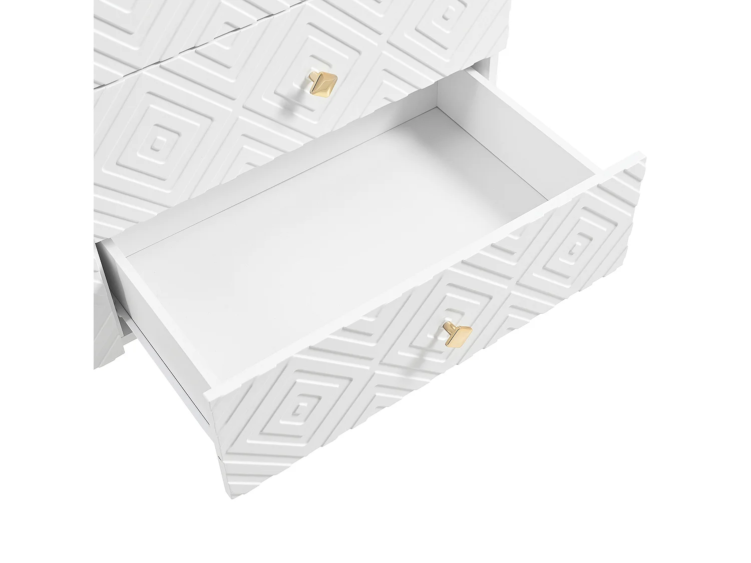 URBAN MEUBLE Buffet 6 tiroirs blanc avec motifs géométriques et pieds dorés