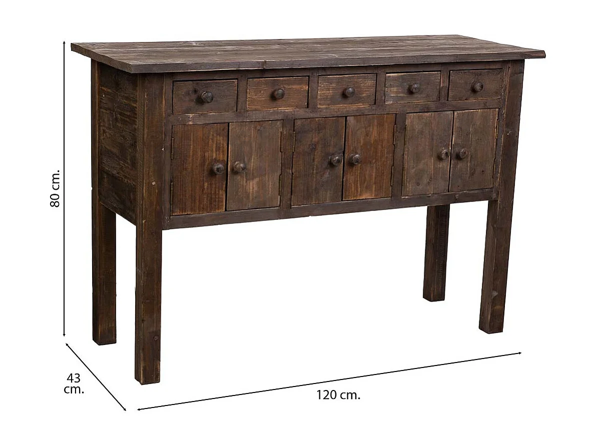 Aparador em madeira com 5 gavetas e 6 portas 120x43x80h cm