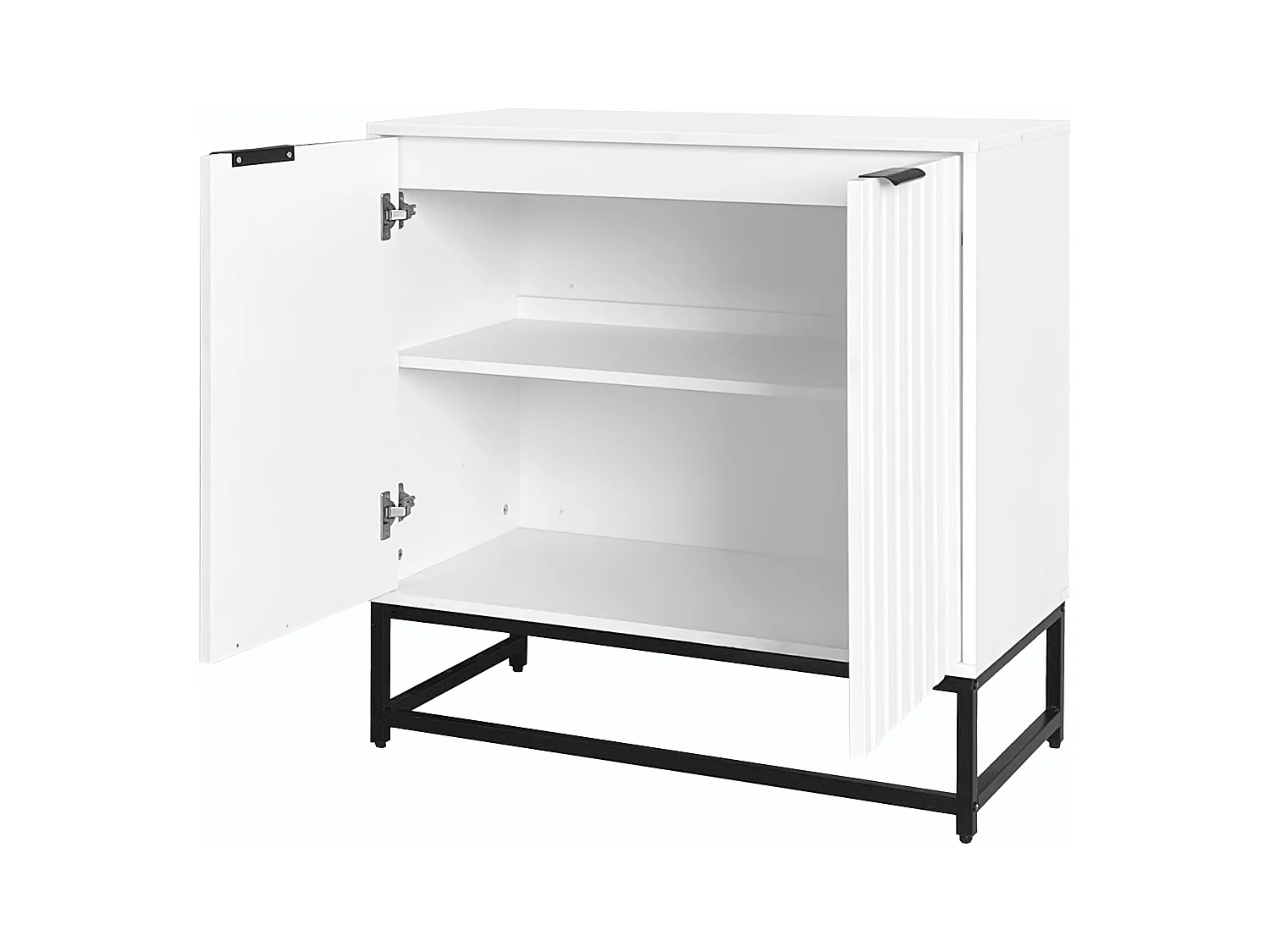 Buffet blanc - Buffet avec poignées et pieds en métal - 2 portes thermoformées - pour salons, couloirs et salles à manger