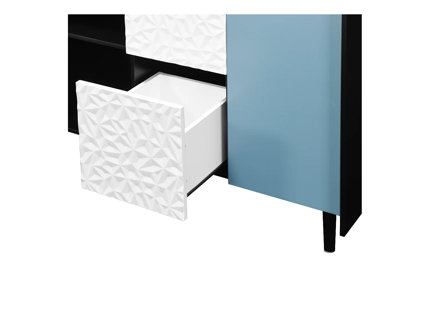 Credenza nera - Credenza con 2 cassetti e 2 ante - 2 vani portaoggetti aperti - per sala da pranzo e soggiorno