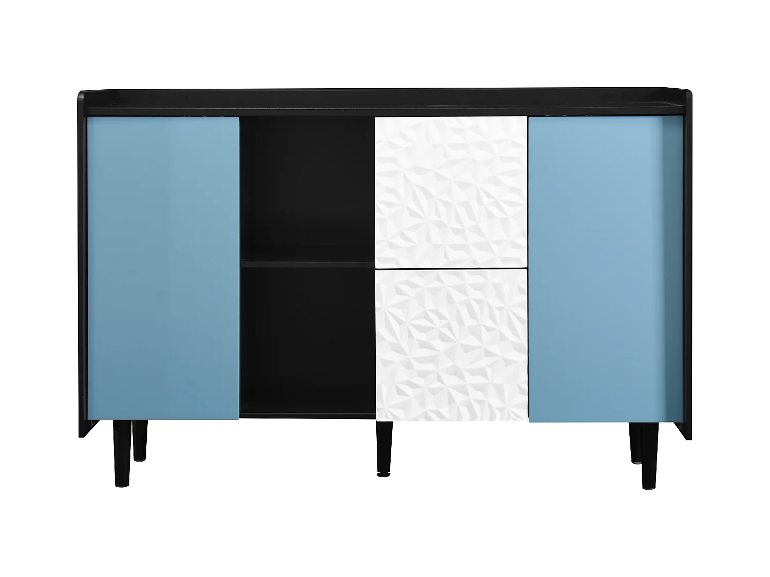 Credenza nera - Credenza con 2 cassetti e 2 ante - 2 vani portaoggetti aperti - per sala da pranzo e soggiorno