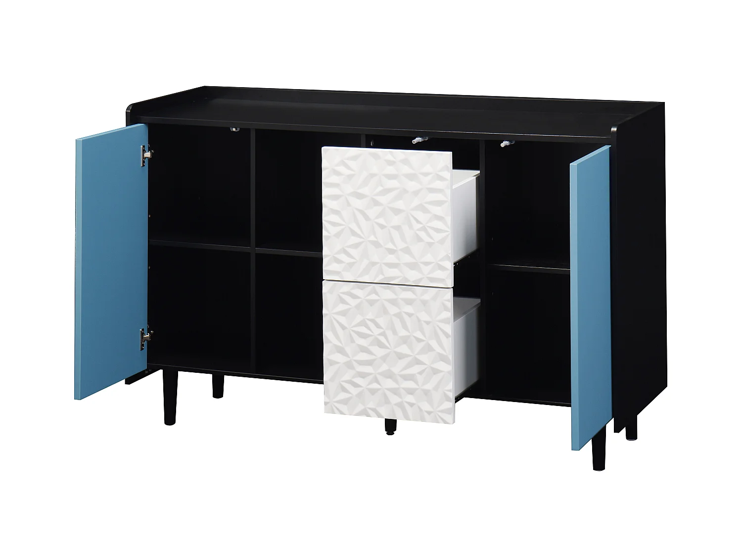 Credenza nera - Credenza con 2 cassetti e 2 ante - 2 vani portaoggetti aperti - per sala da pranzo e soggiorno