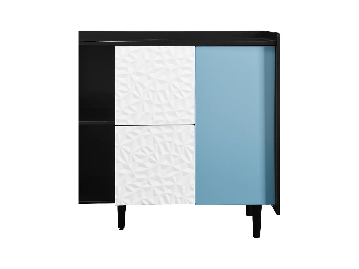 Credenza nera - Credenza con 2 cassetti e 2 ante - 2 vani portaoggetti aperti - per sala da pranzo e soggiorno