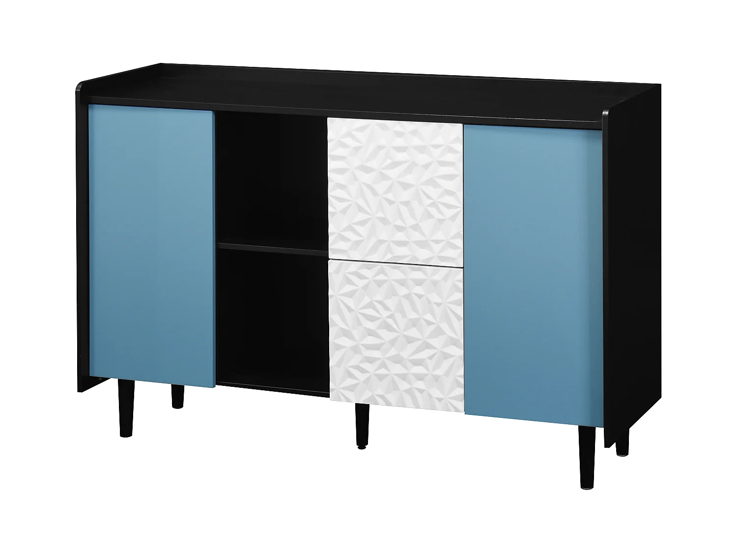 Credenza nera - Credenza con 2 cassetti e 2 ante - 2 vani portaoggetti aperti - per sala da pranzo e soggiorno