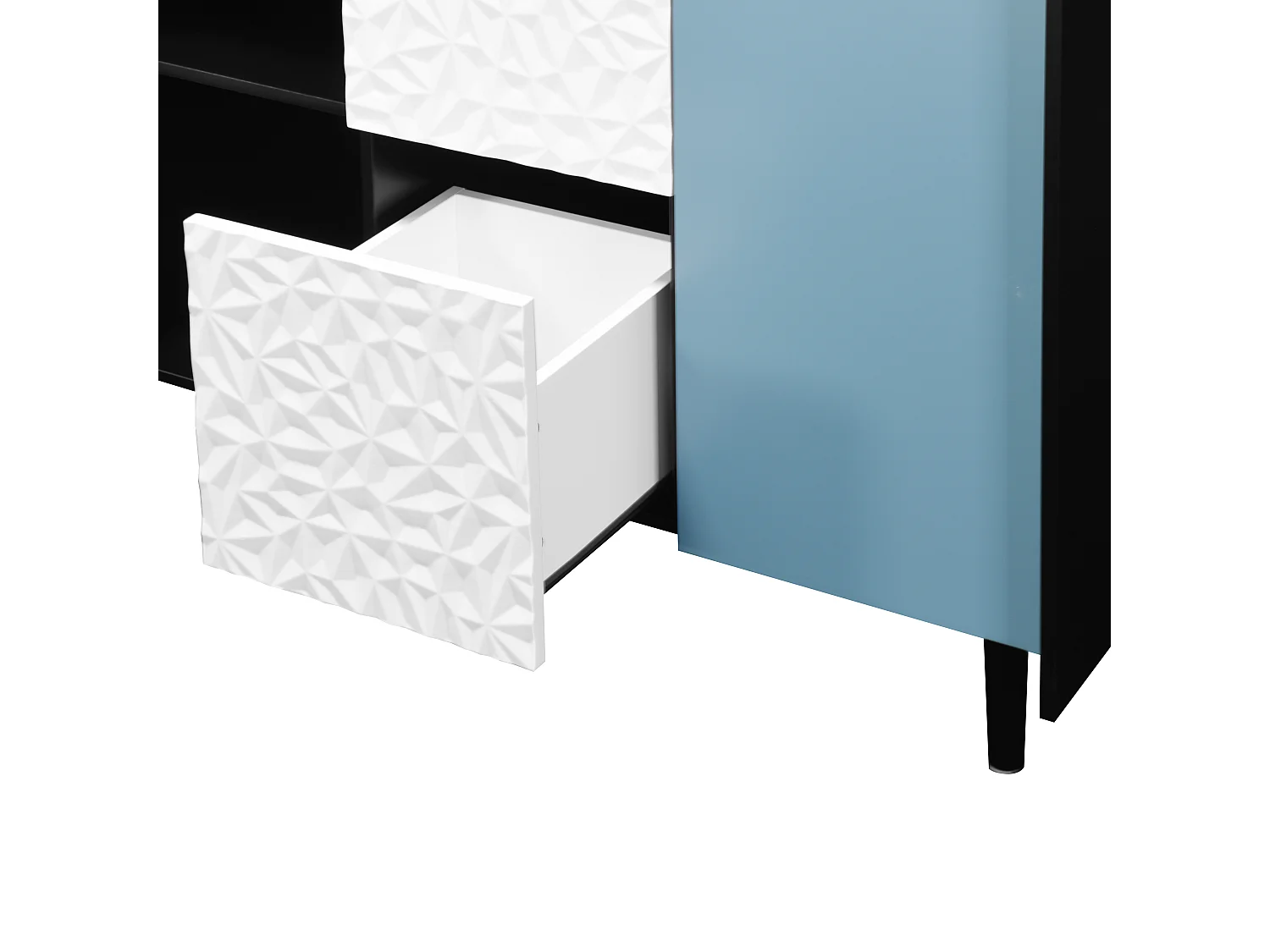 Credenza nera - Credenza con 2 cassetti e 2 ante - 2 vani portaoggetti aperti - per sala da pranzo e soggiorno