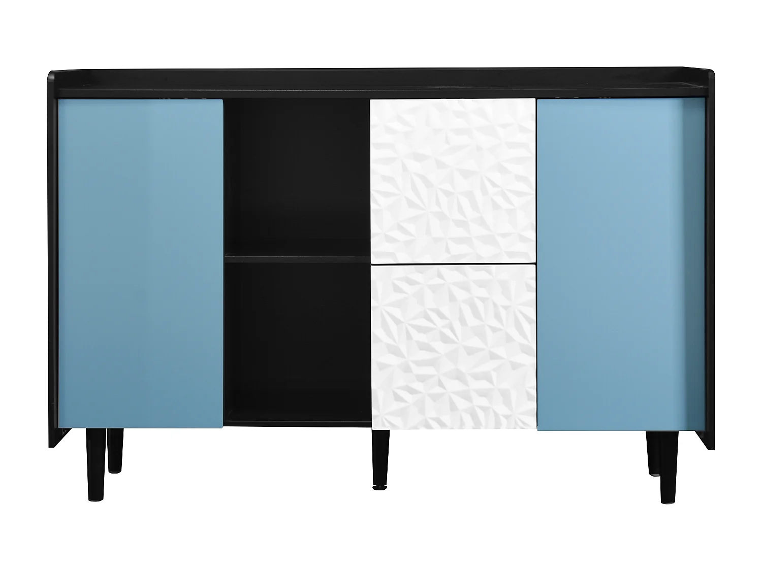 Credenza nera - Credenza con 2 cassetti e 2 ante - 2 vani portaoggetti aperti - per sala da pranzo e soggiorno