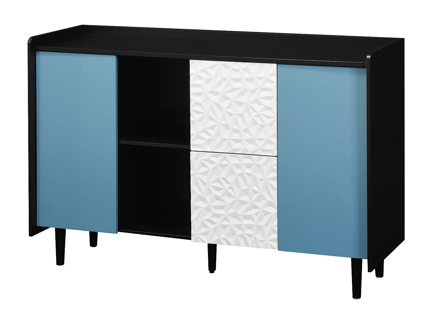 Credenza nera - Credenza con 2 cassetti e 2 ante - 2 vani portaoggetti aperti - per sala da pranzo e soggiorno