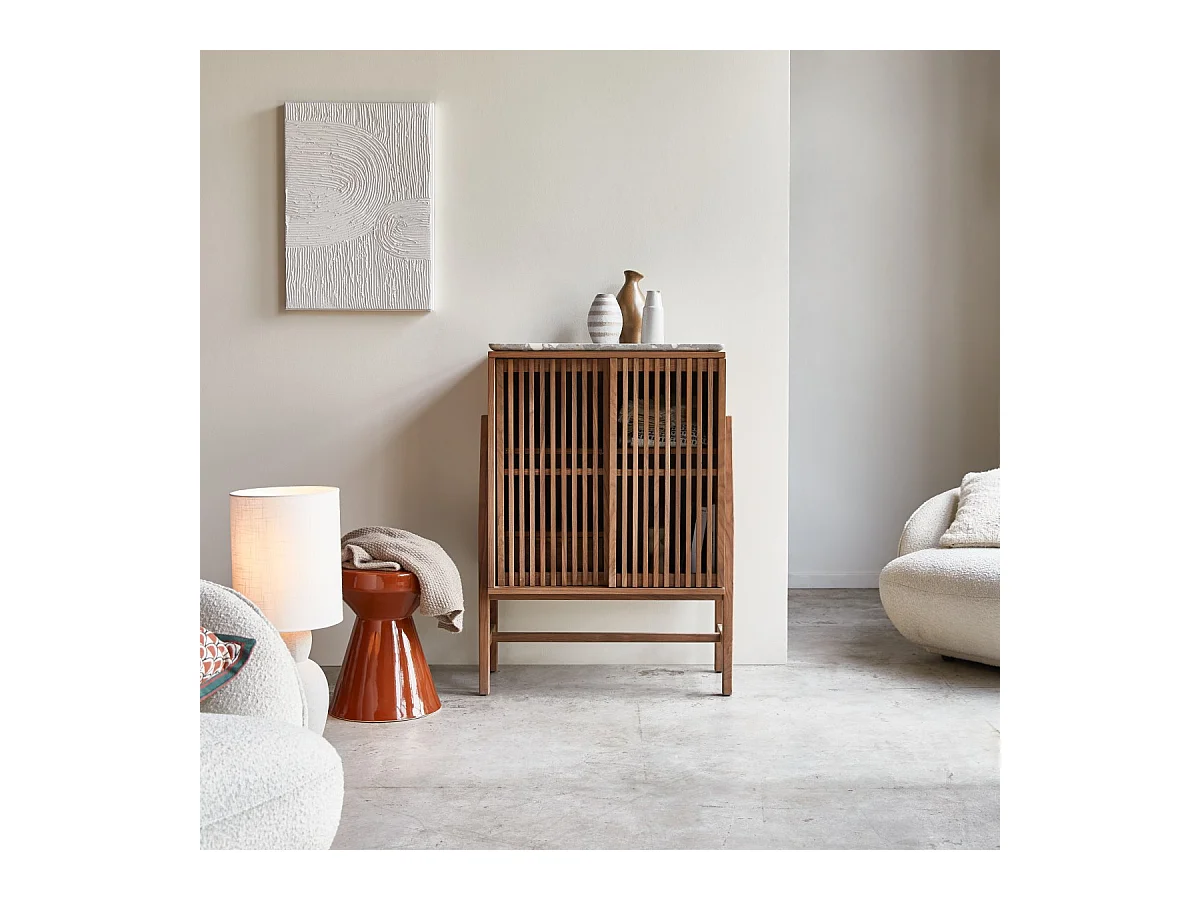 Anrichte Isaure aus massivem Nussbaumholz und Premium-Terrazzo 80 cm