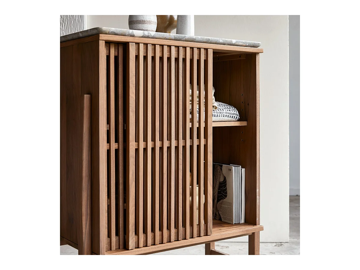 Anrichte Isaure aus massivem Nussbaumholz und Premium-Terrazzo 80 cm