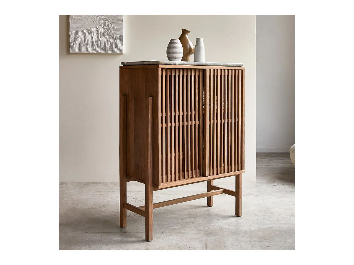 Anrichte Isaure aus massivem Nussbaumholz und Premium-Terrazzo 80 cm