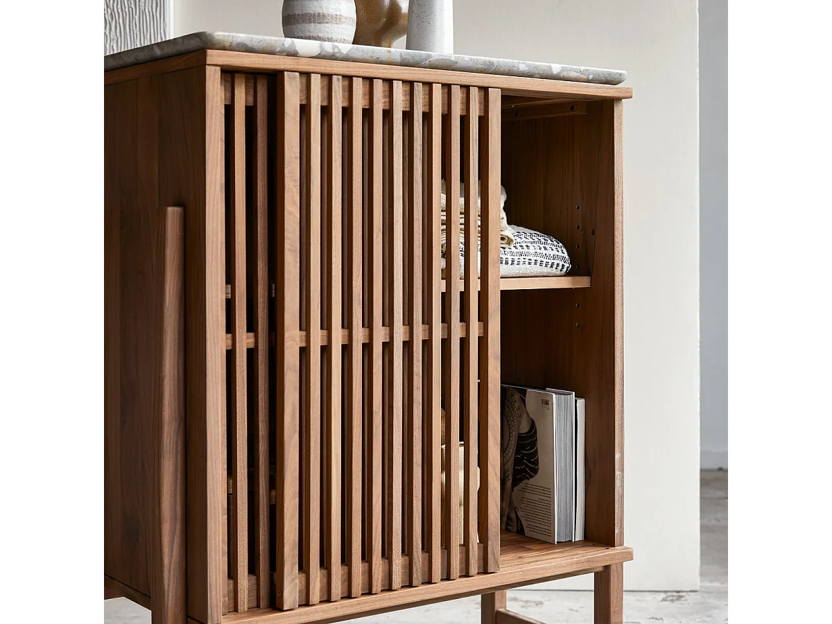 Bahut Isaure en bois de noyer massif et terrazzo premium 80 cm