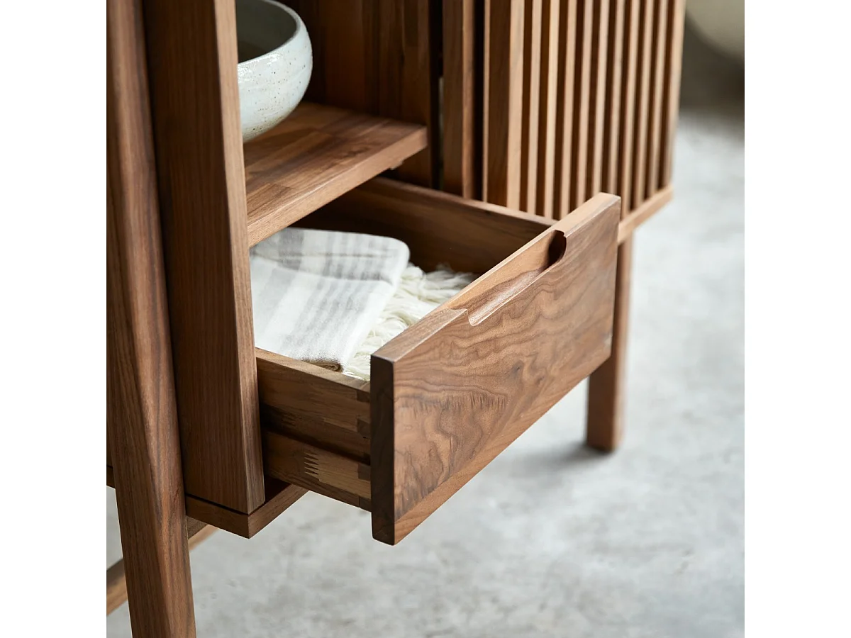 Bahut Isaure en bois de noyer massif et terrazzo premium 80 cm