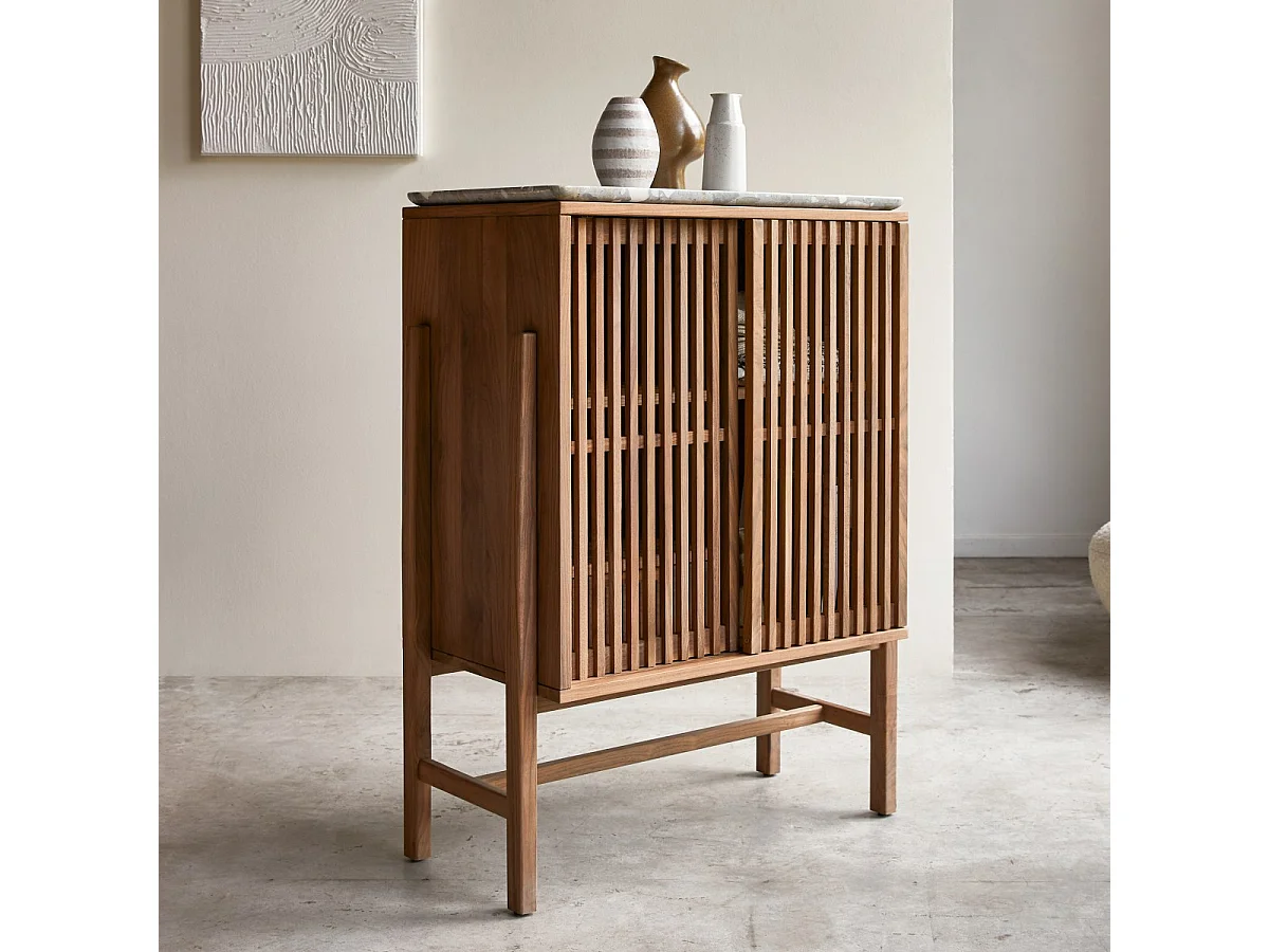 Anrichte Isaure aus massivem Nussbaumholz und Premium-Terrazzo 80 cm