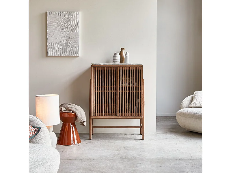 Credenza Isaure in legno di noce massello e battuto di terrazzo premium 80 cm