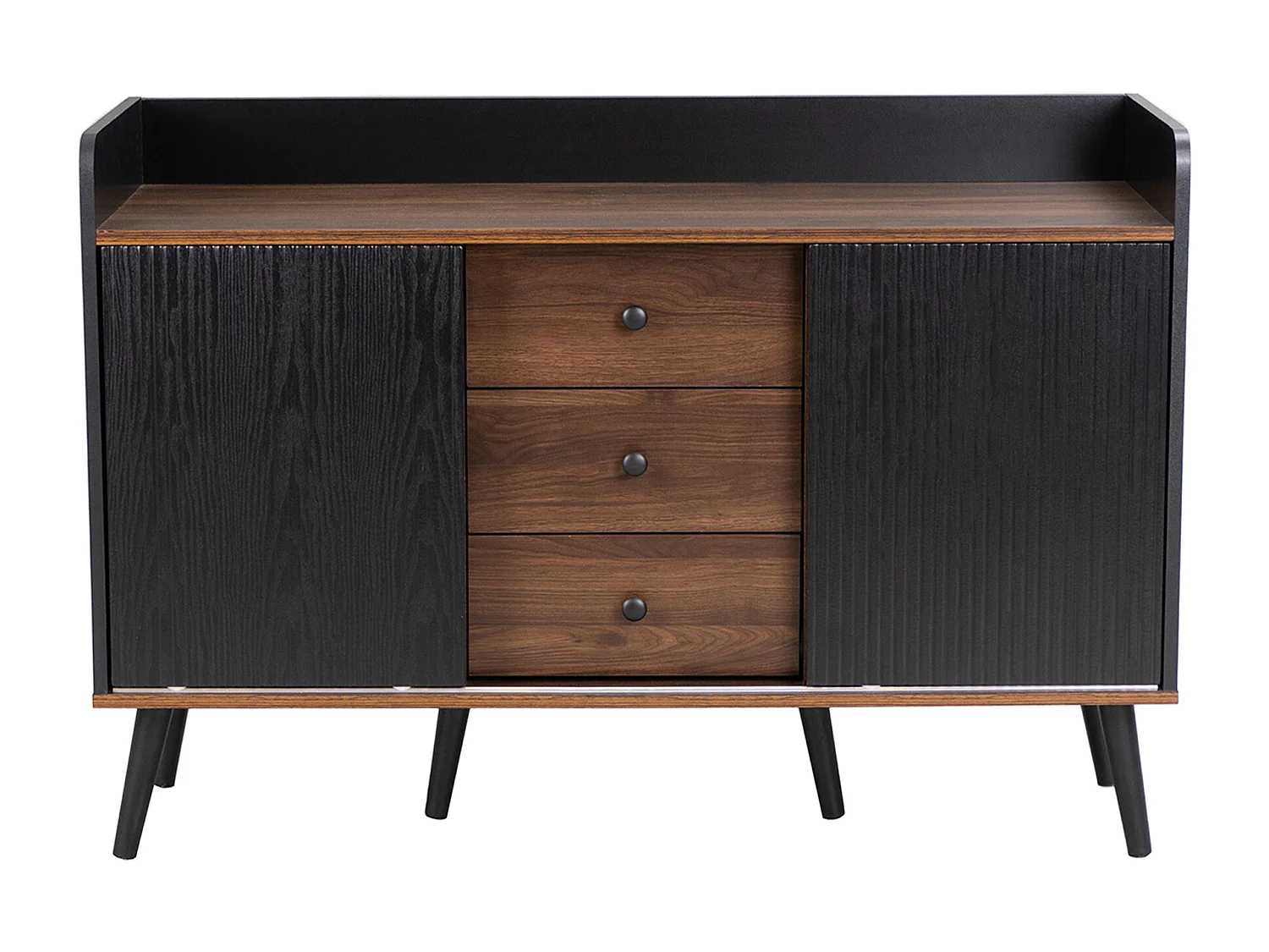 Buffet 117 x 39 x 80 cm - avec 2 portes noires et 3 tiroirs veinés du bois - pieds en bois - pour chambre et salon