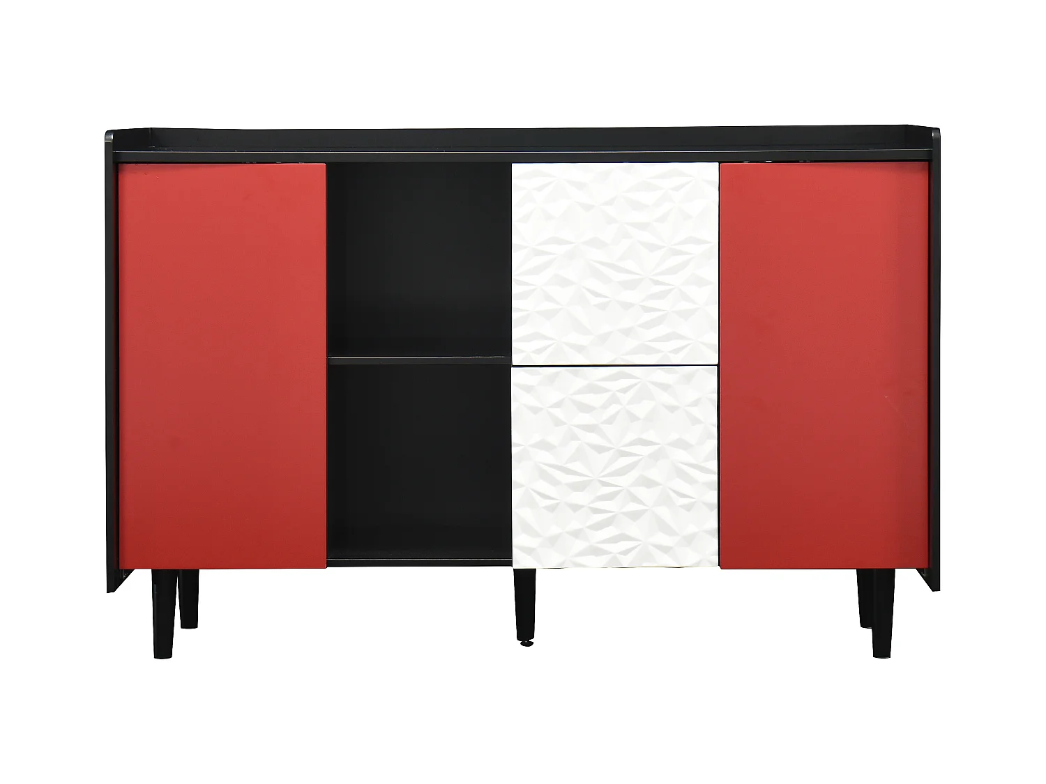 Buffet noir - Buffet avec 2 tiroirs et 2 porte - 2 rangements ouverts - pour salle à manger et salon