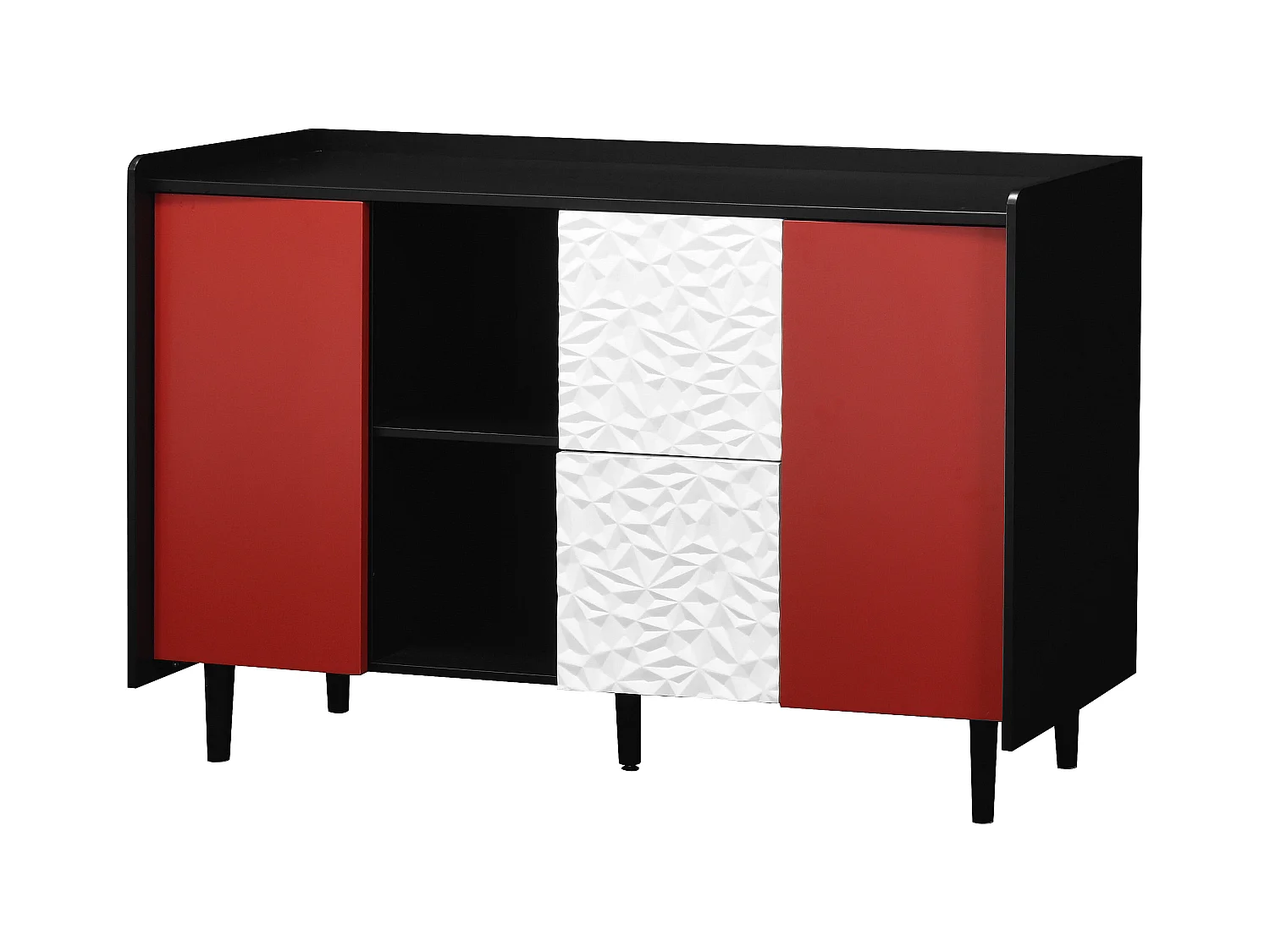 Buffet noir - Buffet avec 2 tiroirs et 2 porte - 2 rangements ouverts - pour salle à manger et salon