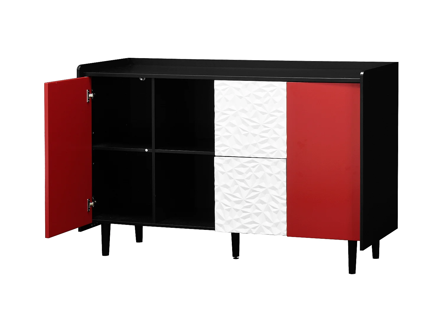 Buffet noir - Buffet avec 2 tiroirs et 2 porte - 2 rangements ouverts - pour salle à manger et salon