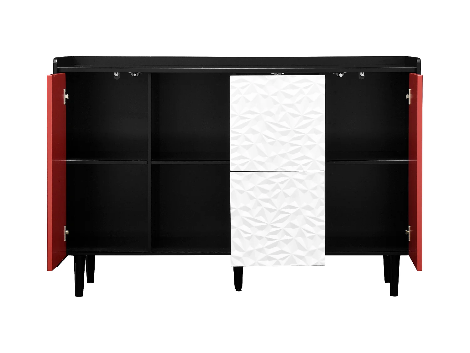 Buffet noir - Buffet avec 2 tiroirs et 2 porte - 2 rangements ouverts - pour salle à manger et salon