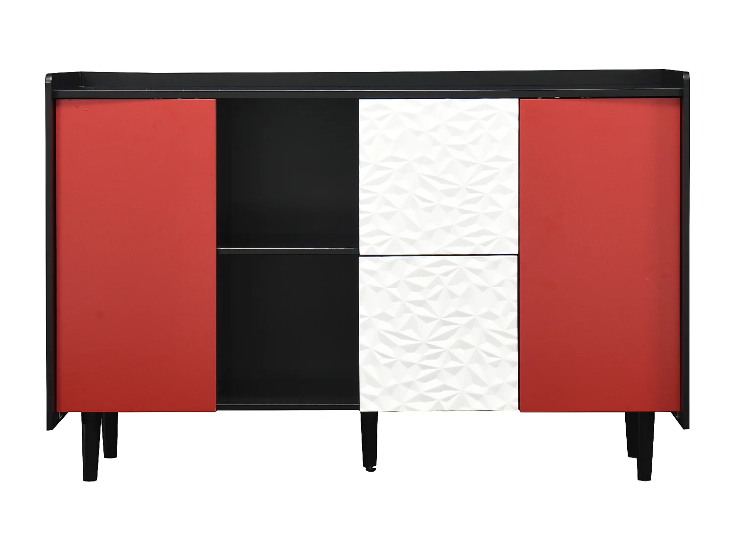 Credenza nera - Credenza con 2 cassetti e 2 ante - 2 vani portaoggetti aperti - per sala da pranzo e soggiorno
