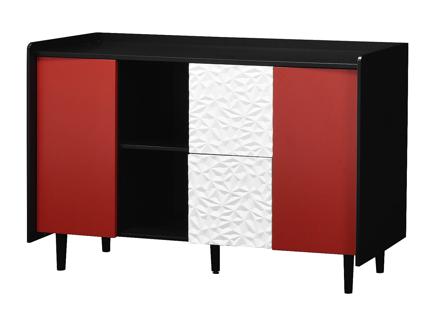 Credenza nera - Credenza con 2 cassetti e 2 ante - 2 vani portaoggetti aperti - per sala da pranzo e soggiorno