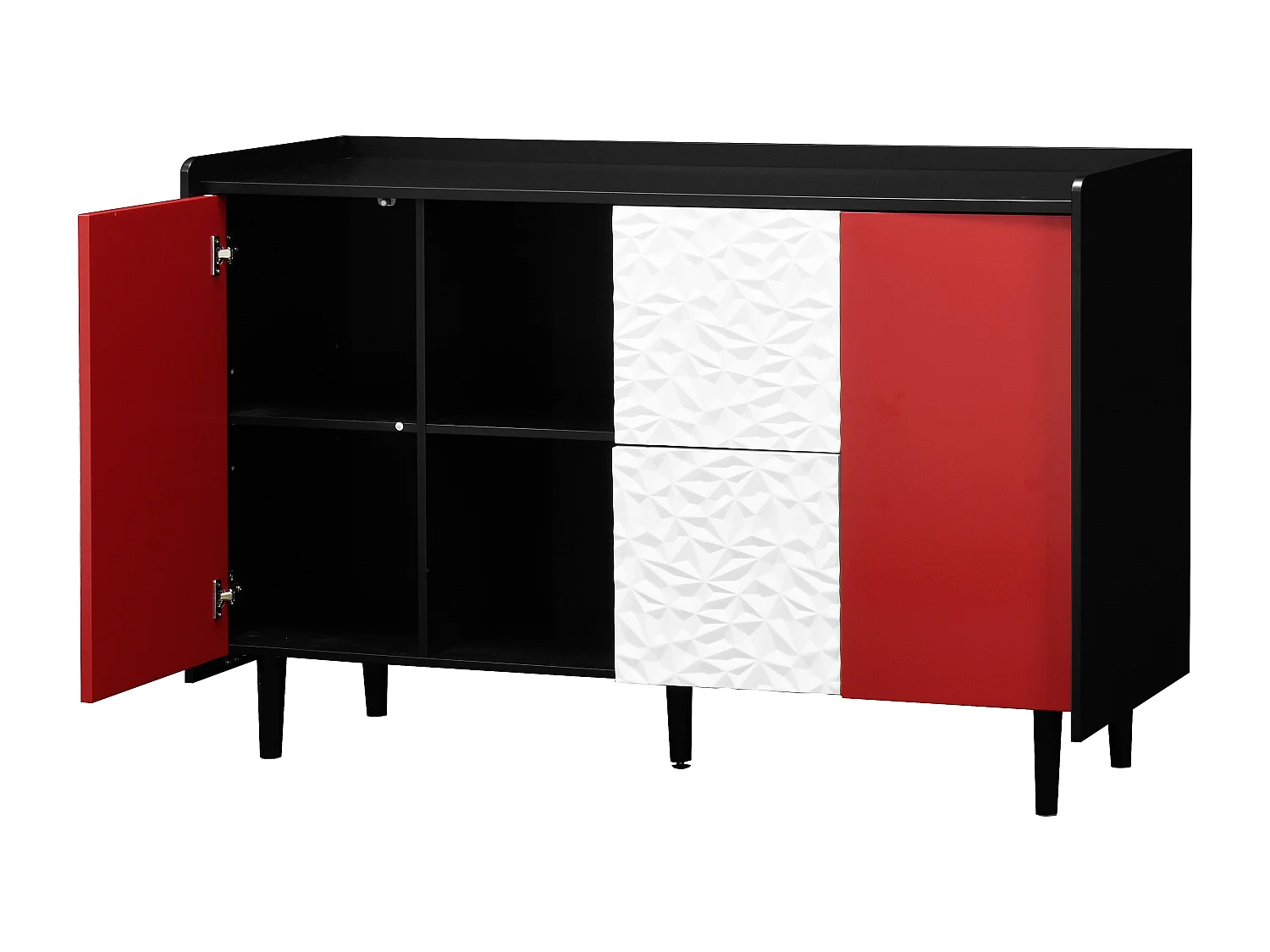 Credenza nera - Credenza con 2 cassetti e 2 ante - 2 vani portaoggetti aperti - per sala da pranzo e soggiorno