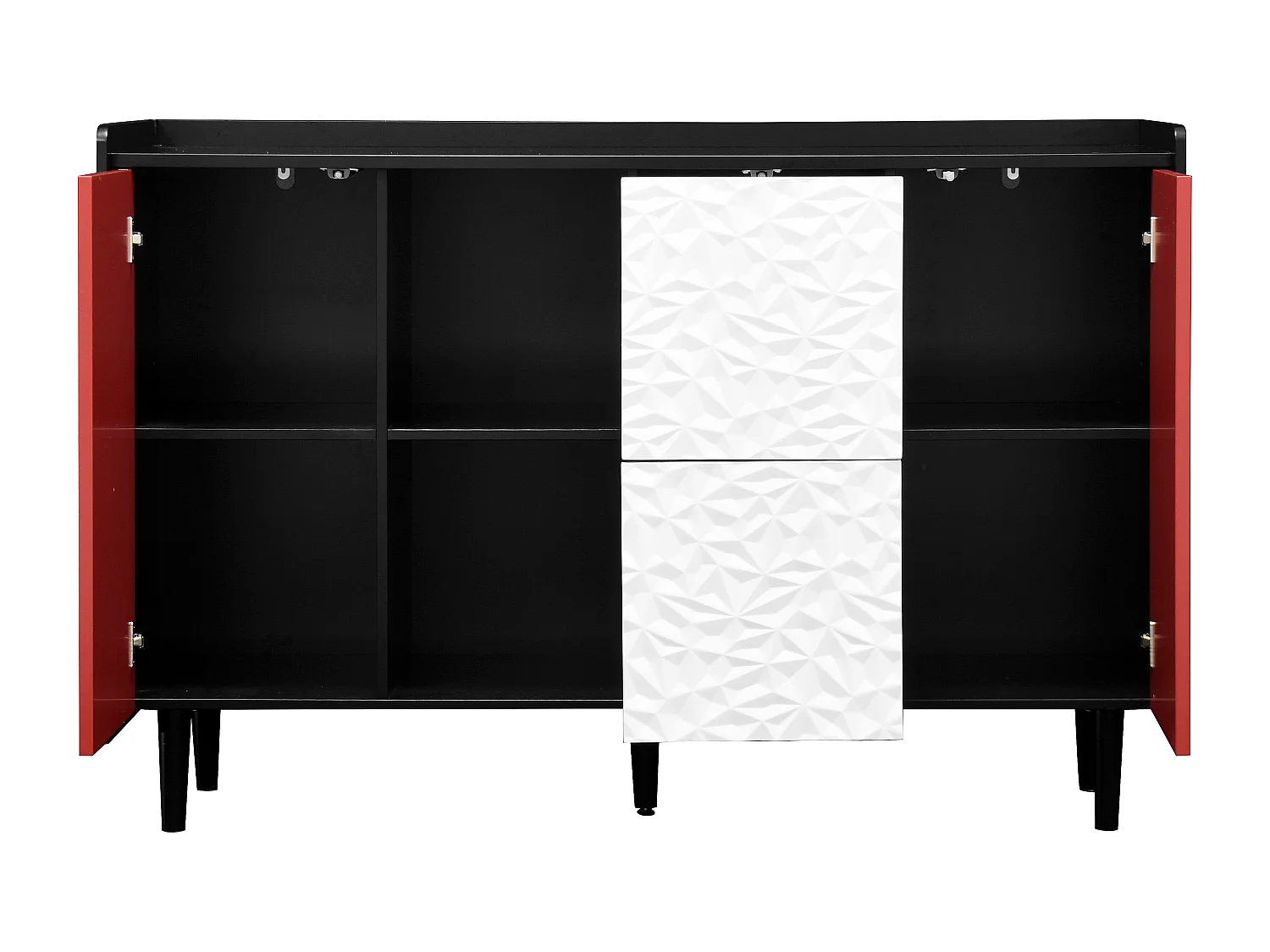 Credenza nera - Credenza con 2 cassetti e 2 ante - 2 vani portaoggetti aperti - per sala da pranzo e soggiorno