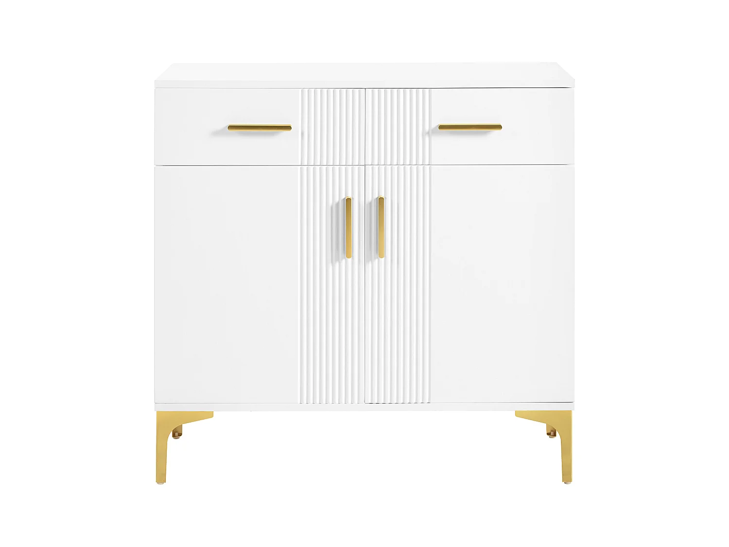 Buffet bas moderne - 80 x 35 x 79.5 cm - avec 2 portes + 2 tiroirs – pieds en métal - MDF - blanc