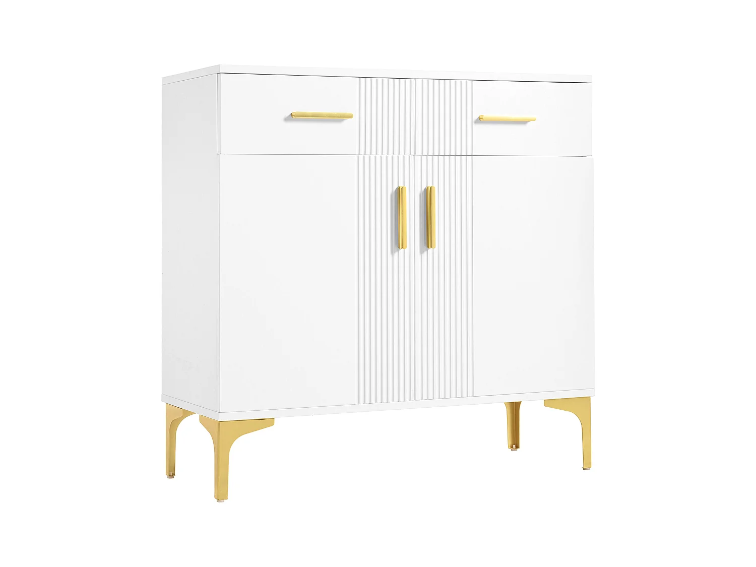 Buffet bas moderne - 80 x 35 x 79.5 cm - avec 2 portes + 2 tiroirs – pieds en métal - MDF - blanc
