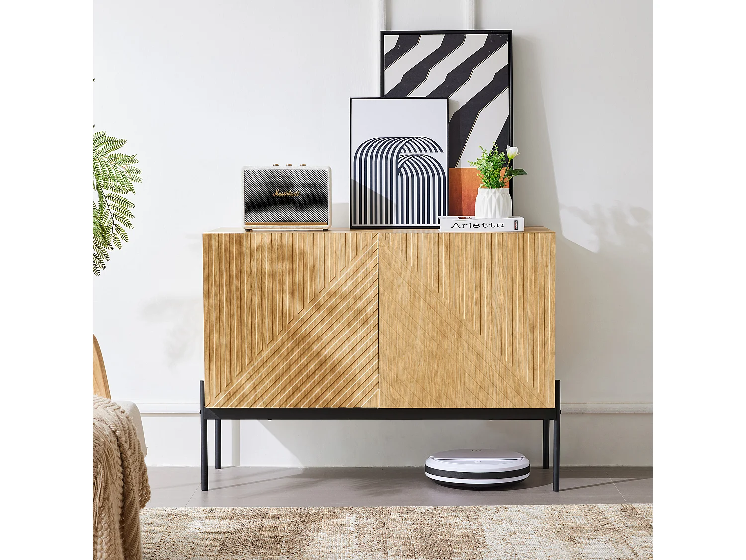 Buffet rectangulaire naturel 100 cm - Buffet 2 portes et pieds en métal - pour salle à manger et salon