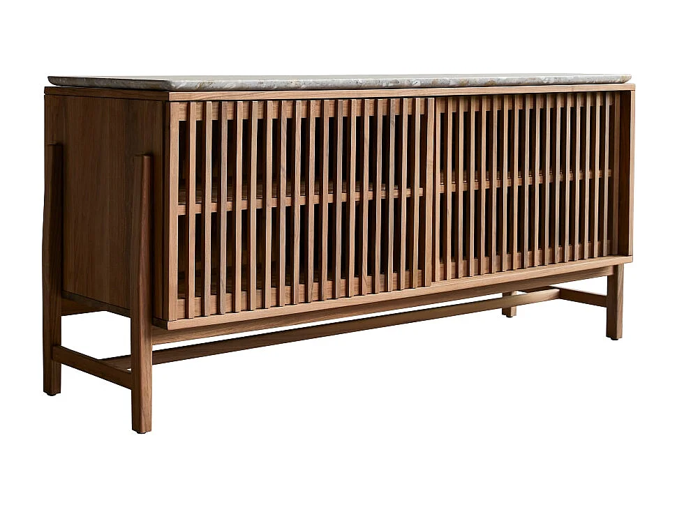 Credenza Isaure in legno di noce massello e battuto di terrazzo premium 160 cm