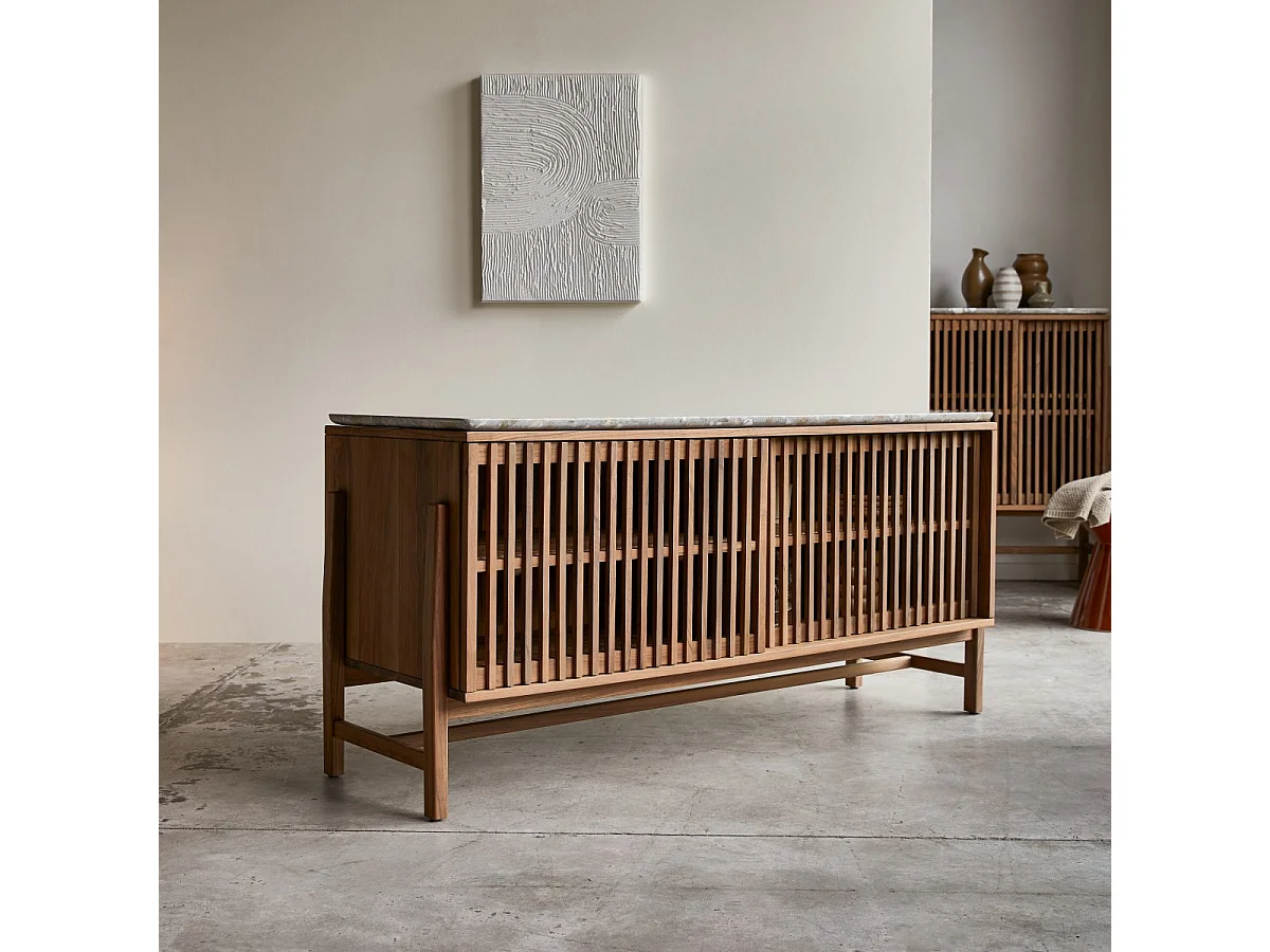 Credenza Isaure in legno di noce massello e battuto di terrazzo premium 160 cm