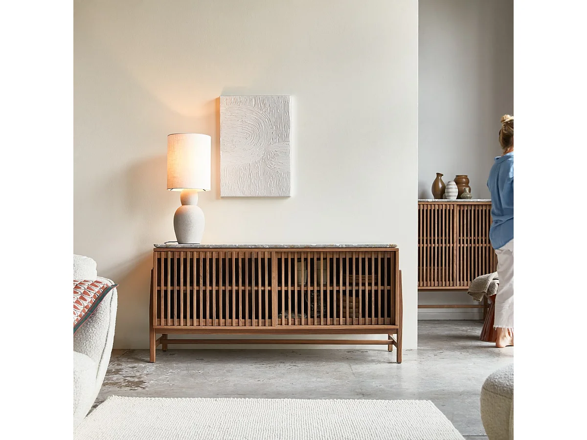 Credenza Isaure in legno di noce massello e battuto di terrazzo premium 160 cm