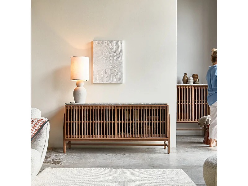 Credenza Isaure in legno di noce massello e battuto di terrazzo premium 160 cm