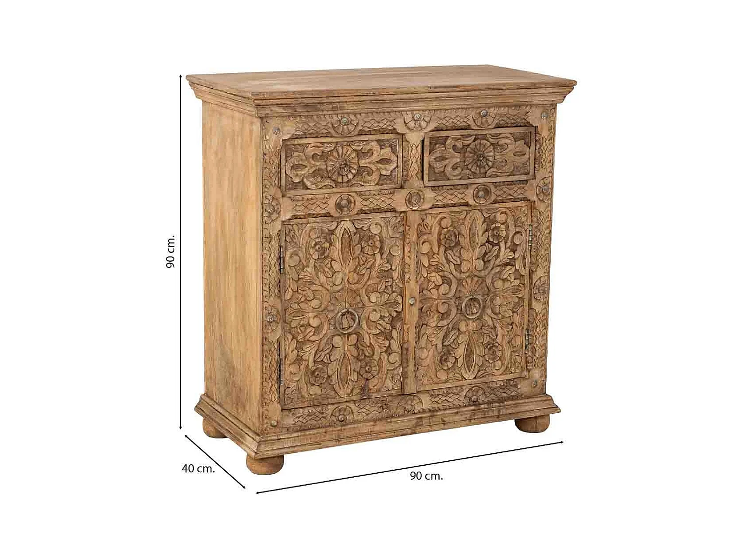 Buffet artisanal en bois marron, 90x40x90h cm