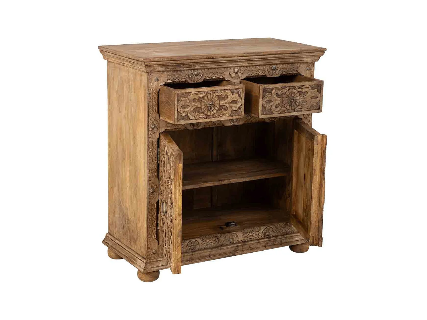 Buffet artisanal en bois marron, 90x40x90h cm