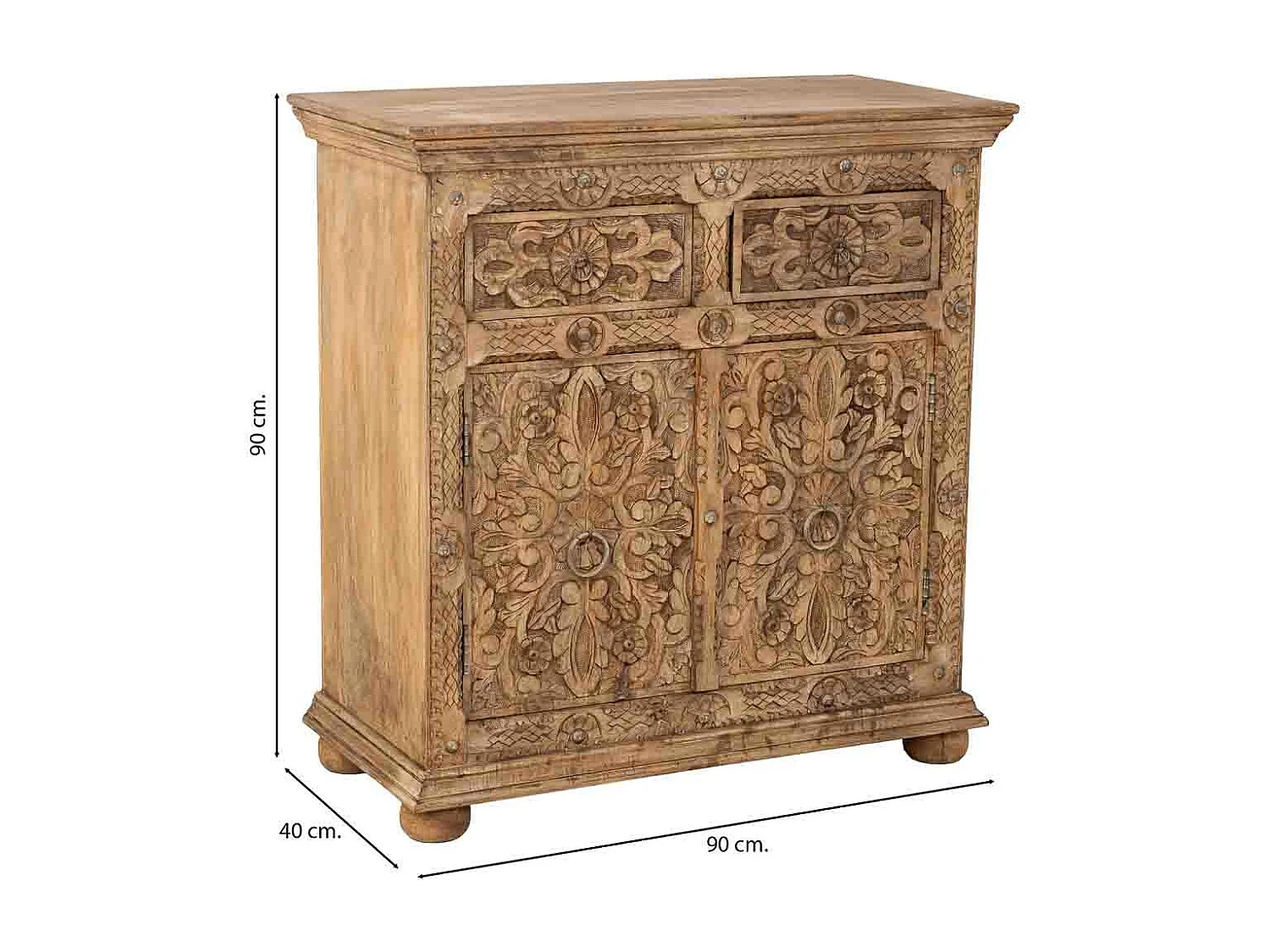 Buffet artisanal en bois marron, 90x40x90h cm