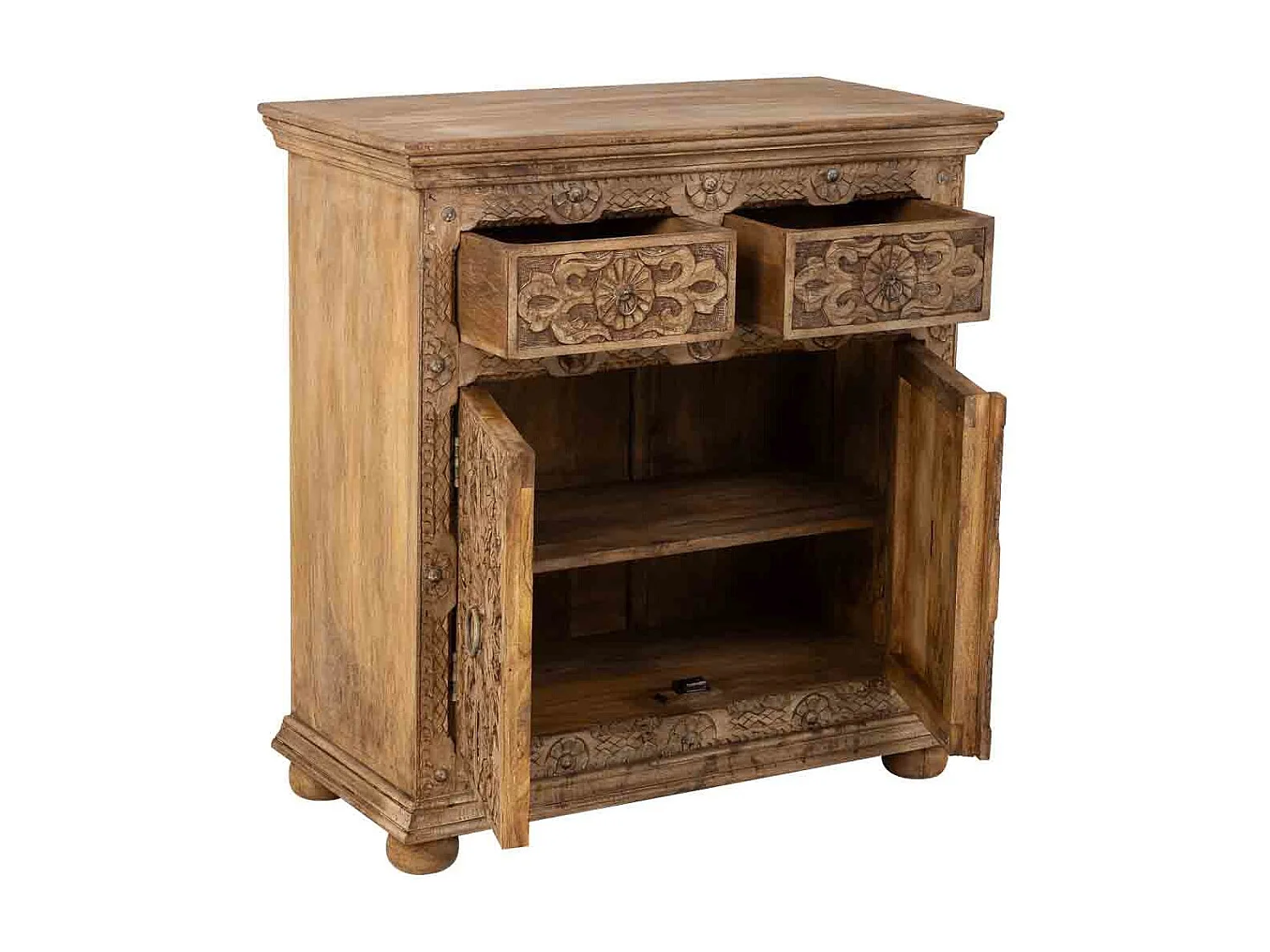 Buffet artisanal en bois marron, 90x40x90h cm