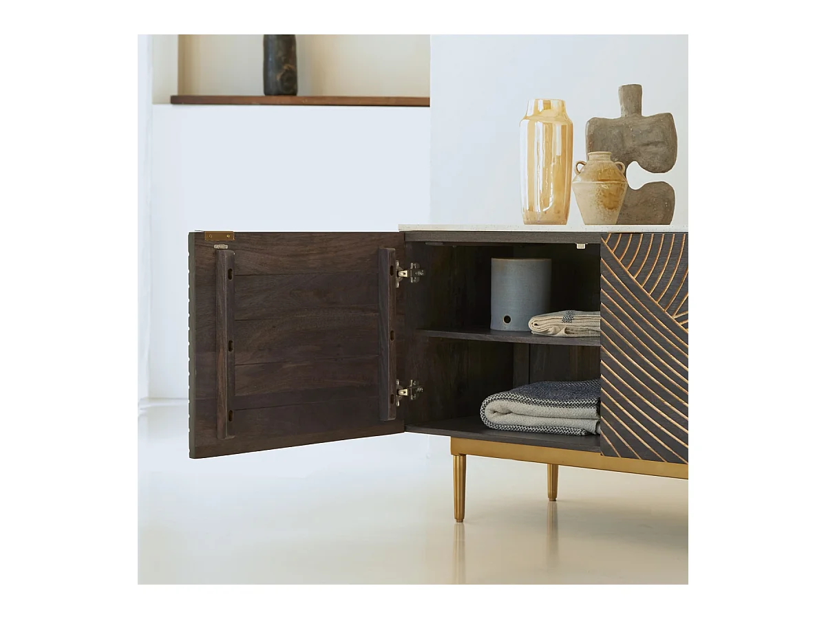 Buffet aus massivem Mangoholz und Terrazzo Bilal 180 cm