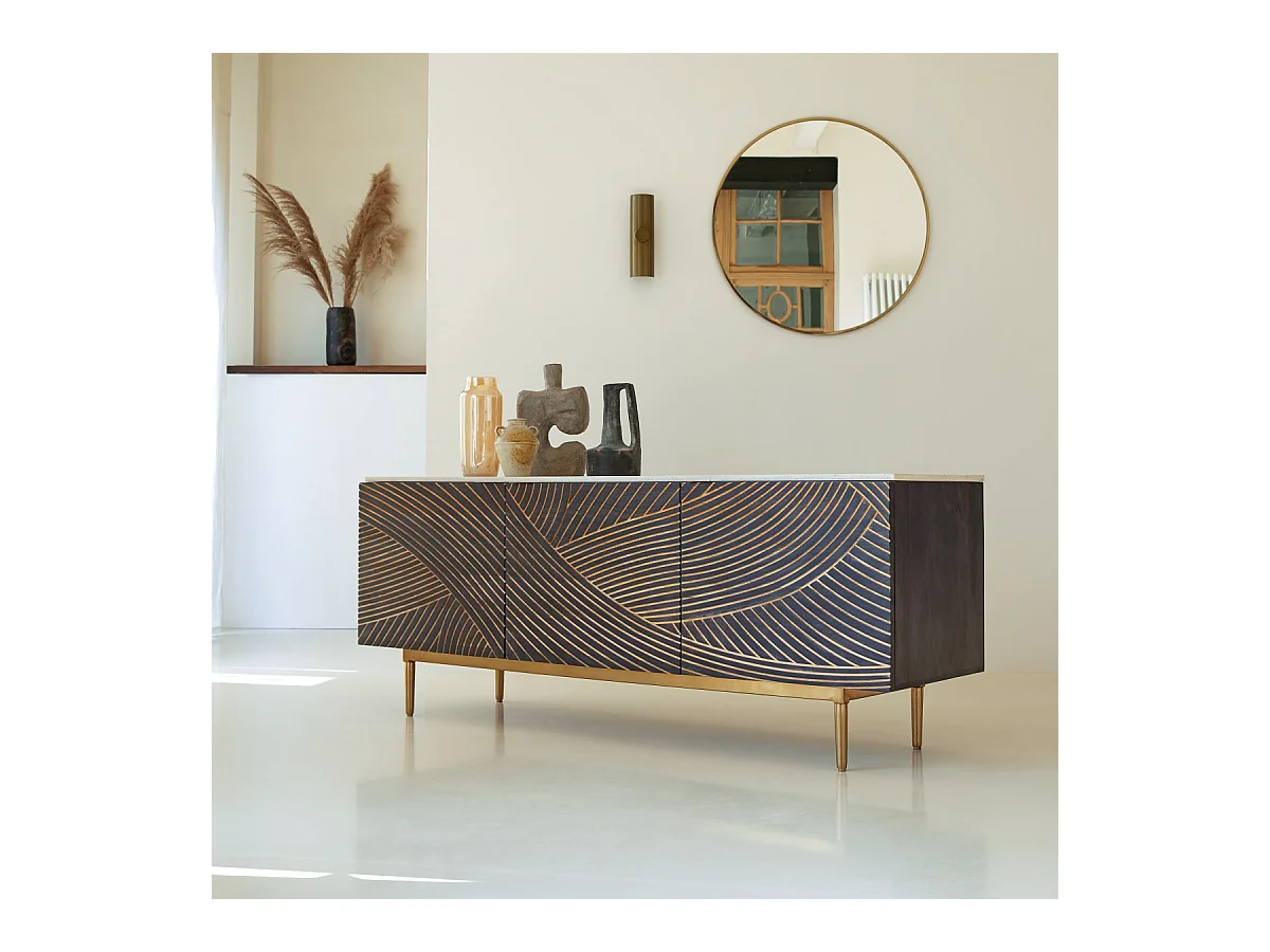 Buffet aus massivem Mangoholz und Terrazzo Bilal 180 cm