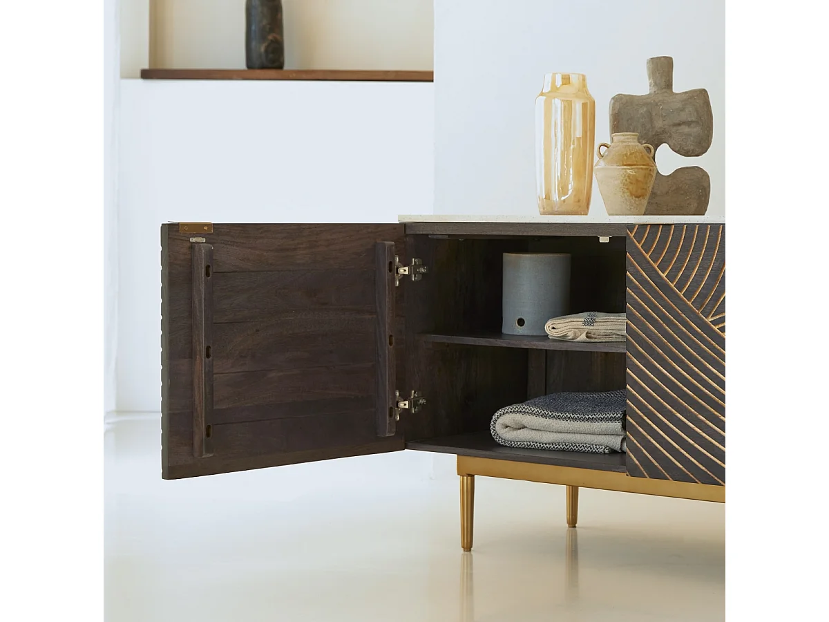 Buffet aus massivem Mangoholz und Terrazzo Bilal 180 cm