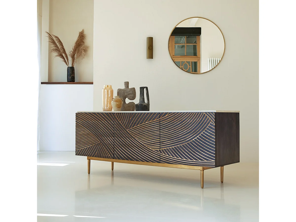 Buffet aus massivem Mangoholz und Terrazzo Bilal 180 cm