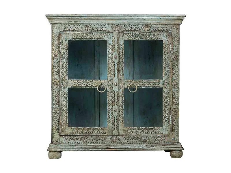 Buffet artisanal en bois vert, 97x43x100h cm