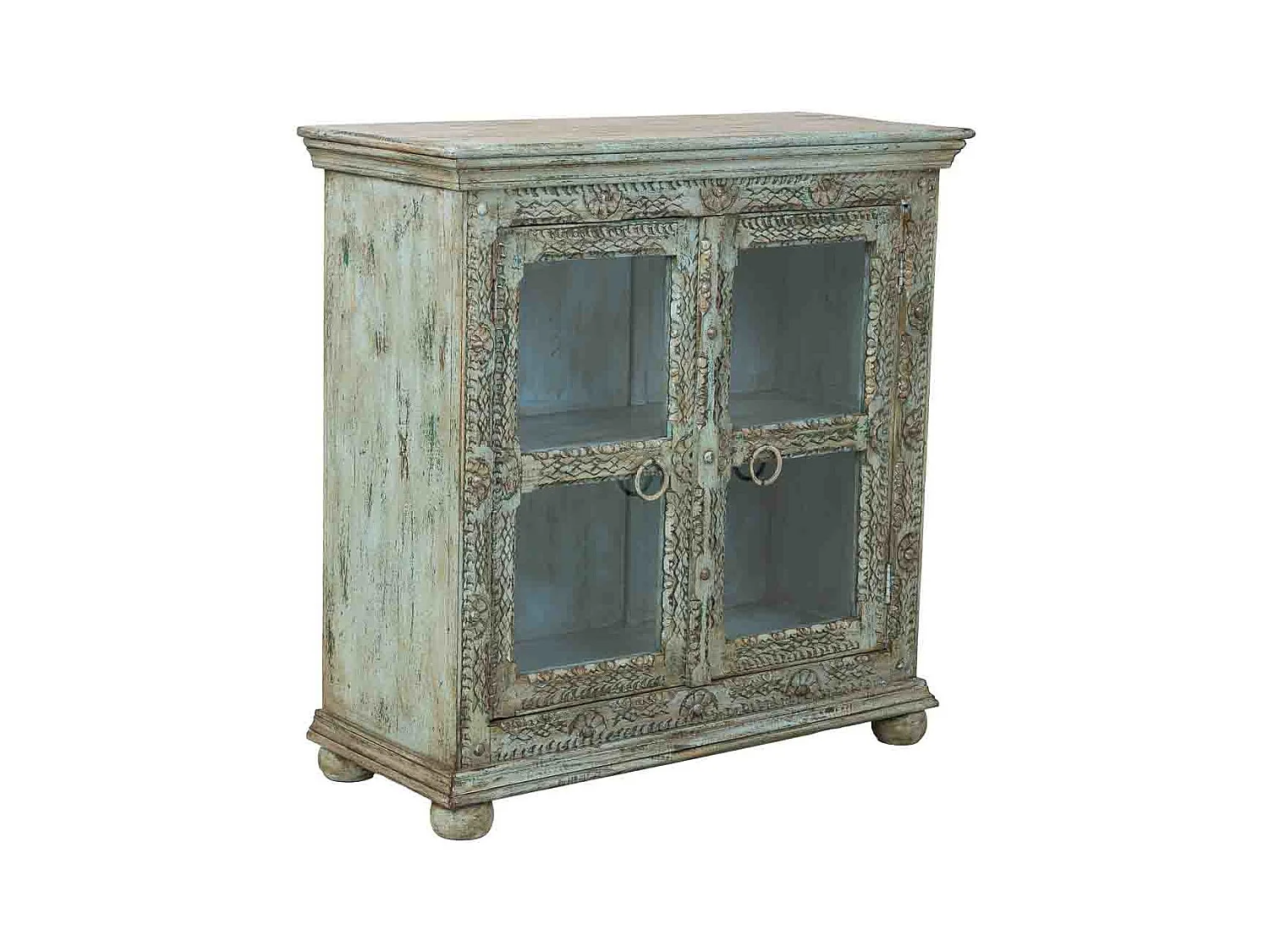 Buffet artisanal en bois vert, 97x43x100h cm