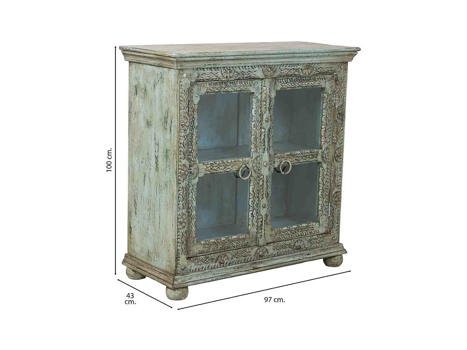 Buffet artisanal en bois vert, 97x43x100h cm