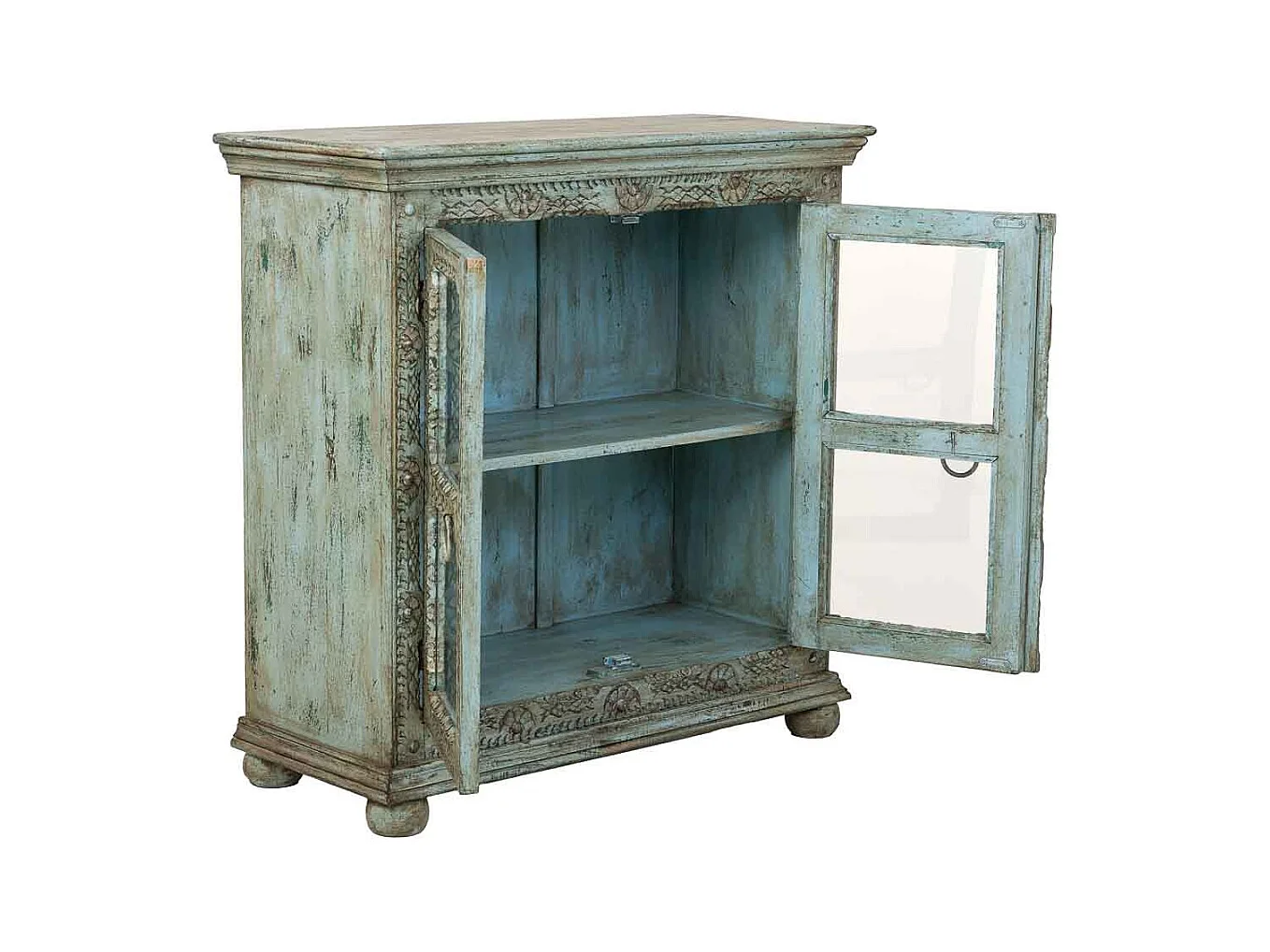 Buffet artisanal en bois vert, 97x43x100h cm